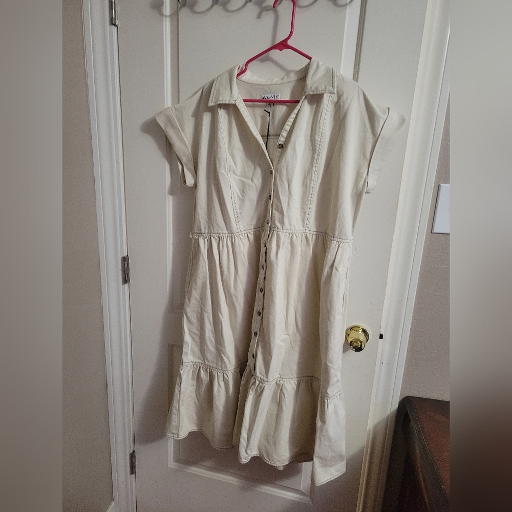 Womans XXL cream denim button down dress